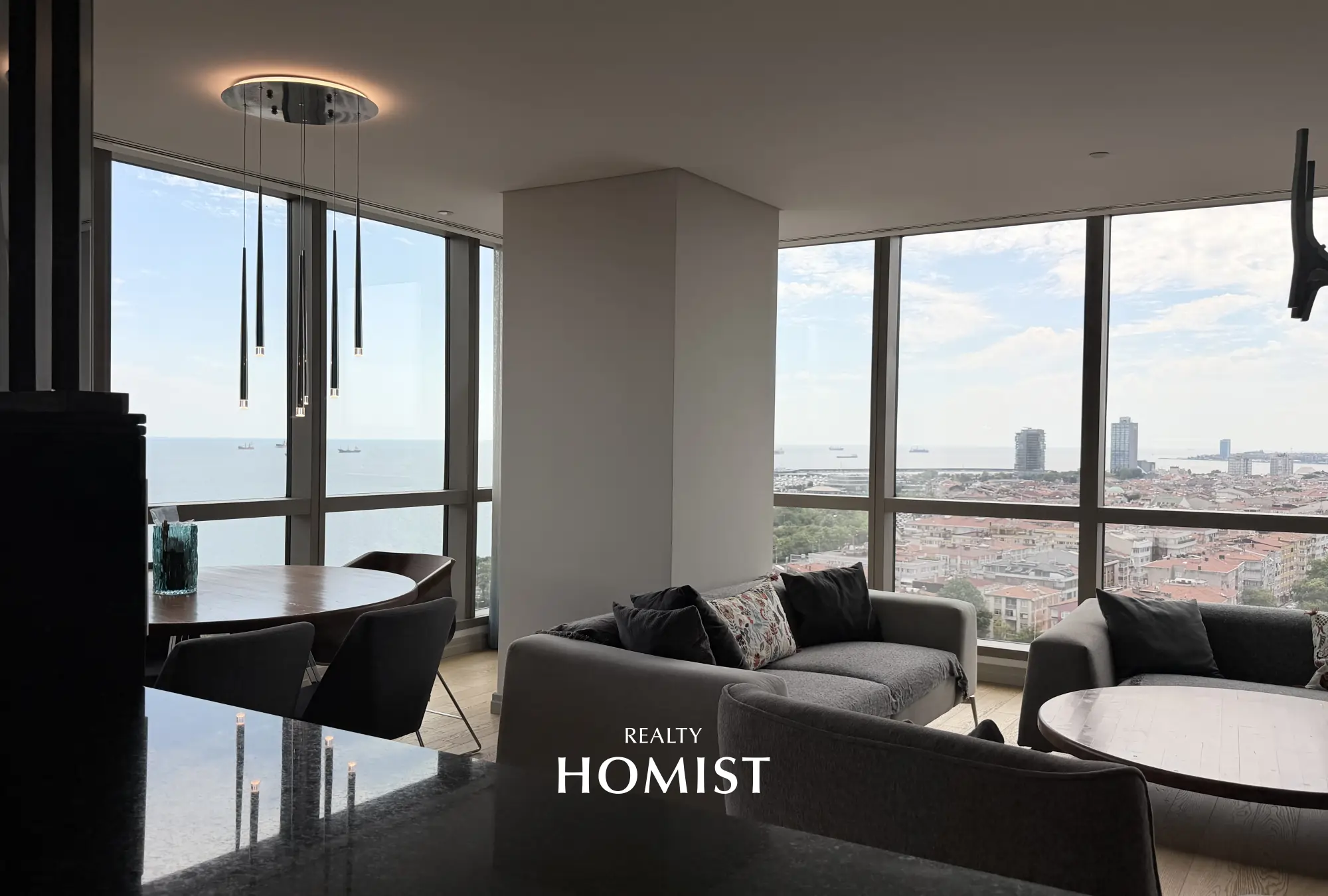 Own a stunning 2-bedroom corner apartment in Pruva 34 Bakırköy, Istanbul. Featuring panoramic Marmara Sea views, spacious interiors, luxury amenities, smart home technology, concierge services, and a prestigious waterfront location.